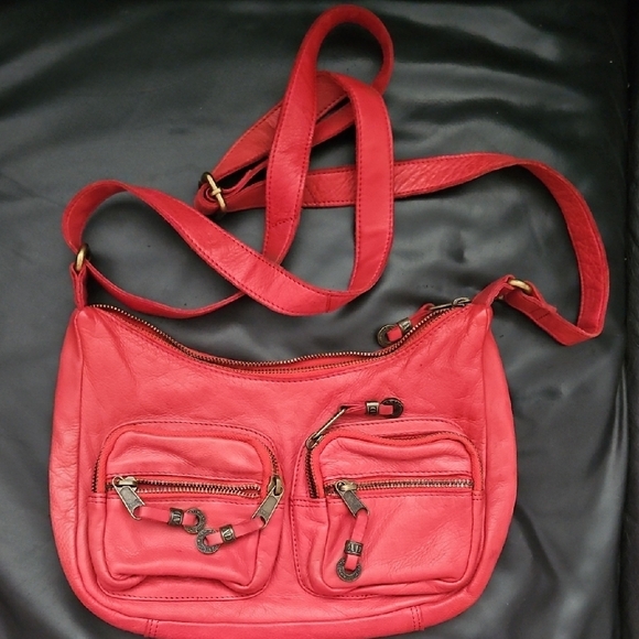 Vintage Handbags - Axel David Vintage 100% Leather Coral Crossbody Bag Adjustable  Brass Hardware